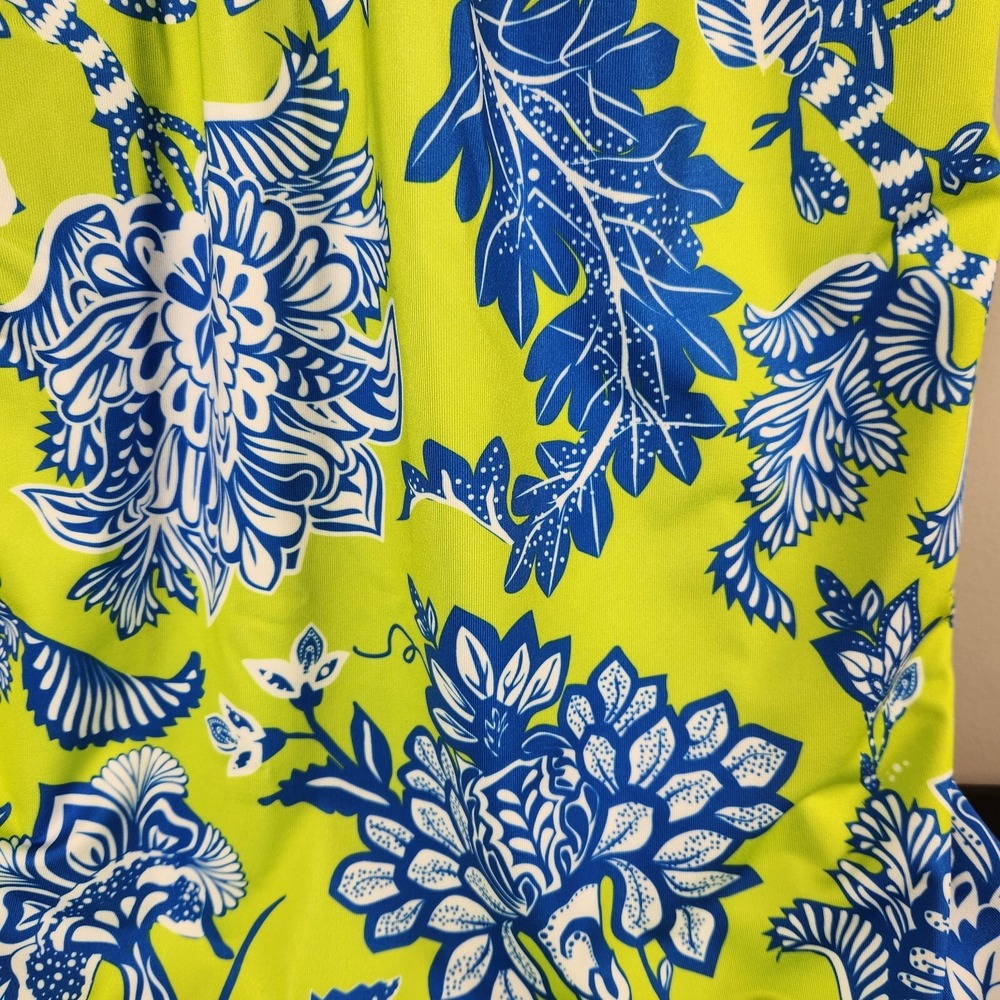 Gretchen Scott Fling Fantasy Dress Lime Green Blue Floral Size XS Ruffle V Neck - Picture 6 of 13